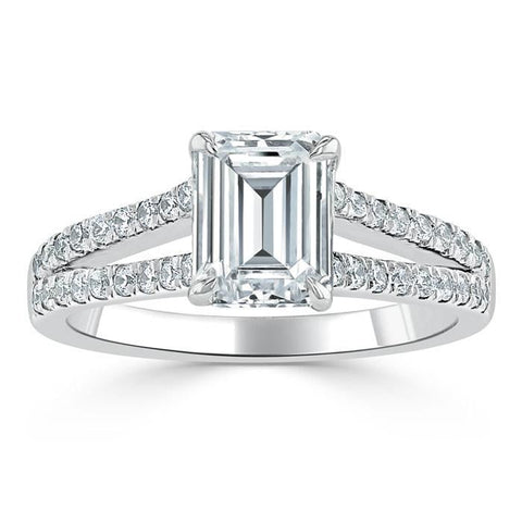 1.0 CT Emerald Cut Solitaire Split Shank Setting Moissanite Engagement Ring 2