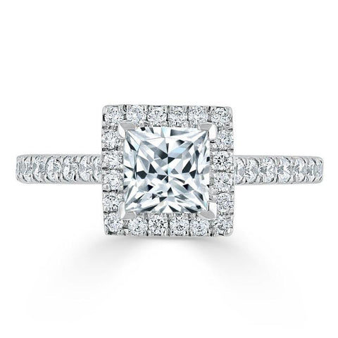 1.0 CT Princess Cut Halo Pave Setting Moissanite Engagement Ring 1