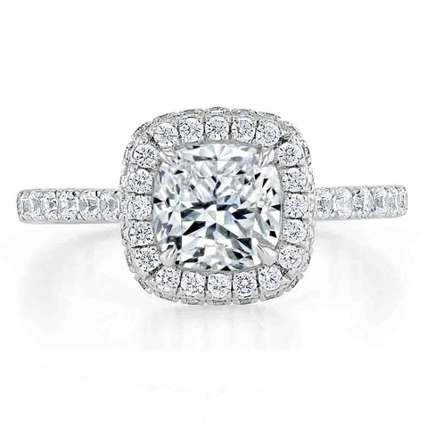 1.5 CT Cushion Cut Halo Pave Setting Moissanite Engagement Ring 1