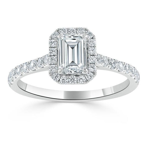 1.0 CT Emerald Cut Halo Moissanite Engagement Ring With Pave Setting 2