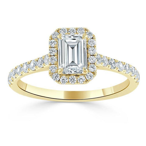 1.0 CT Emerald Cut Halo Moissanite Engagement Ring With Pave Setting 5