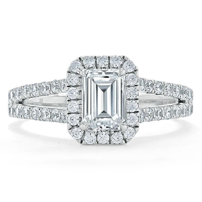 1.0 CT Emerald Cut Halo Split Shank Setting Moissanite Engagement Ring 1