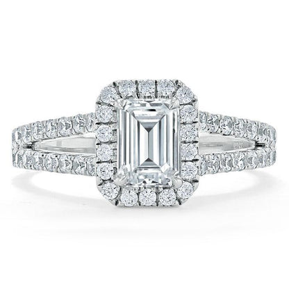1.0 CT Emerald Cut Halo Split Shank Setting Moissanite Engagement Ring 1