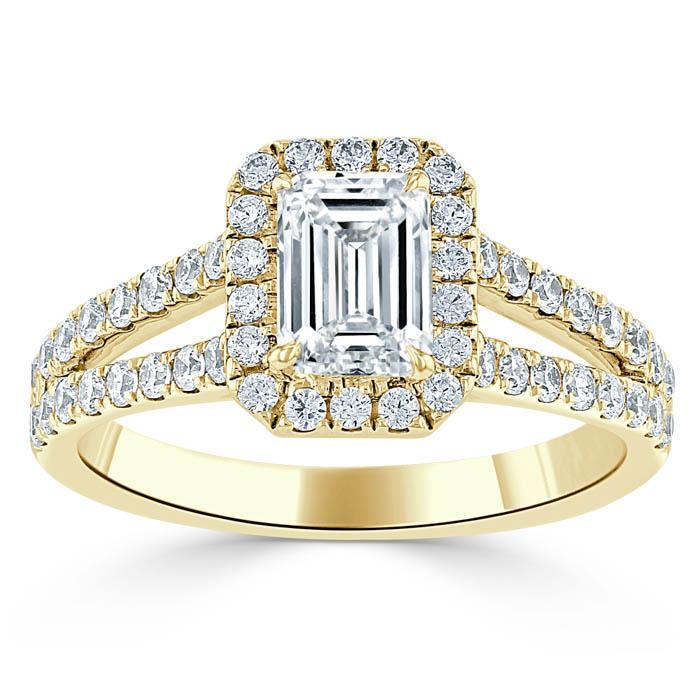 1.0 CT Emerald Cut Halo Split Shank Setting Moissanite Engagement Ring 6