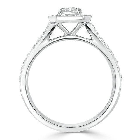 1.0 CT Emerald Cut Halo Moissanite Engagement Ring With Pave Setting 4