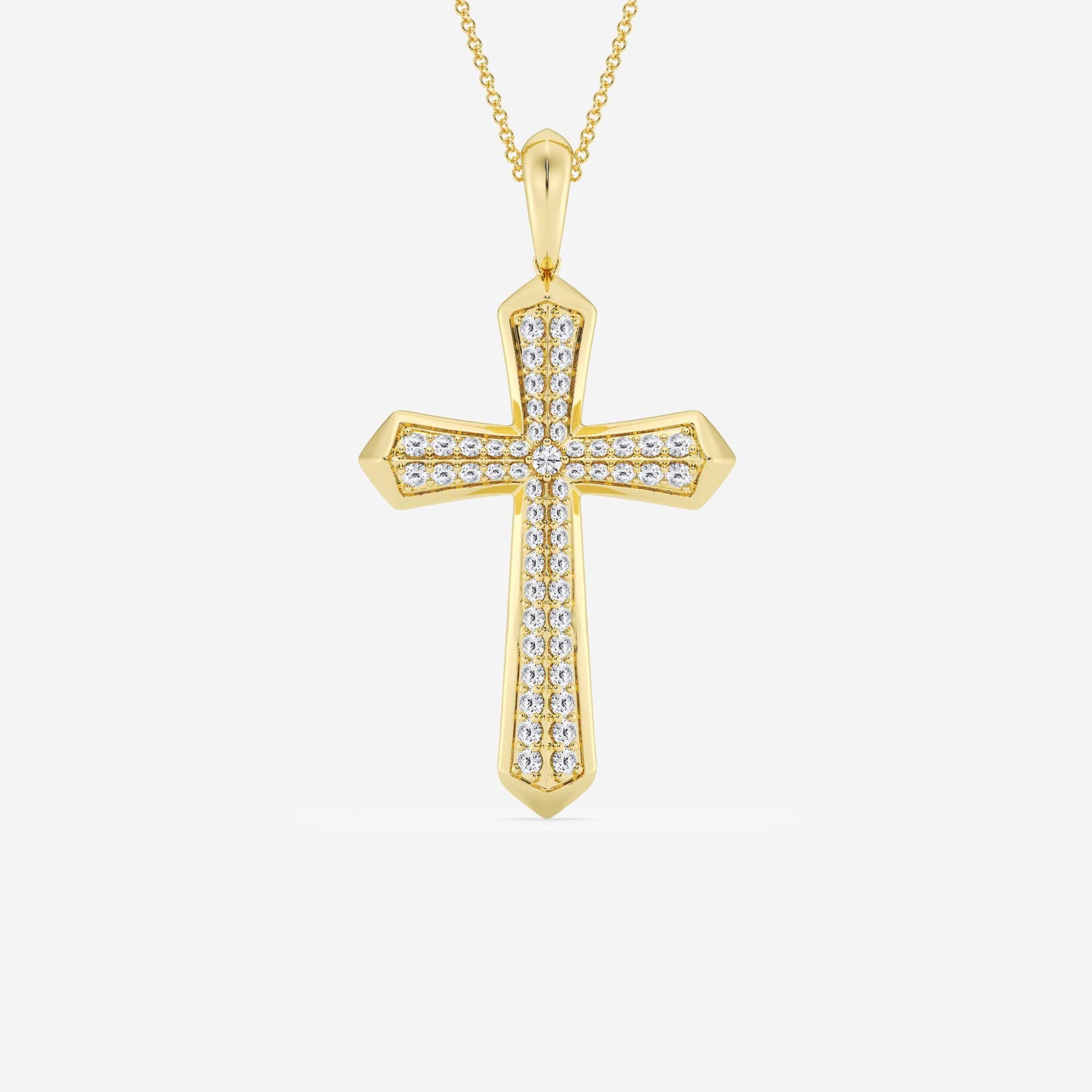 0.8 TCW Round Cut Lab Grown Diamond Double Row Cross Pendant