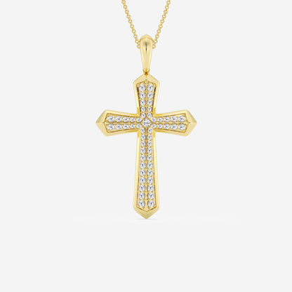 0.8 TCW Round Cut Lab Grown Diamond Double Row Cross Pendant