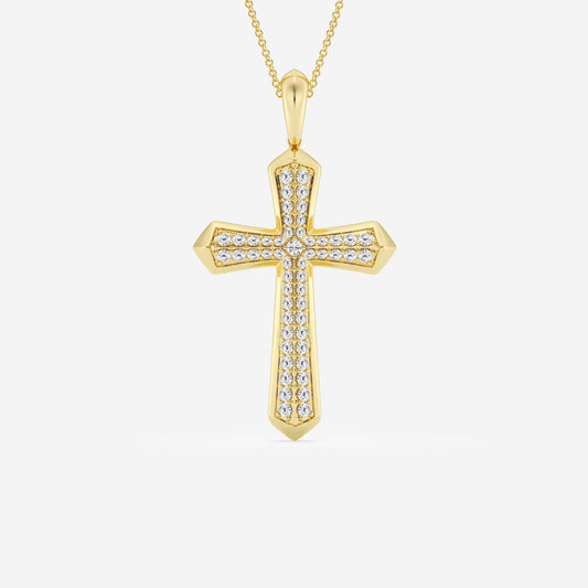 0.8 TCW Round Cut Lab Grown Diamond Double Row Cross Pendant