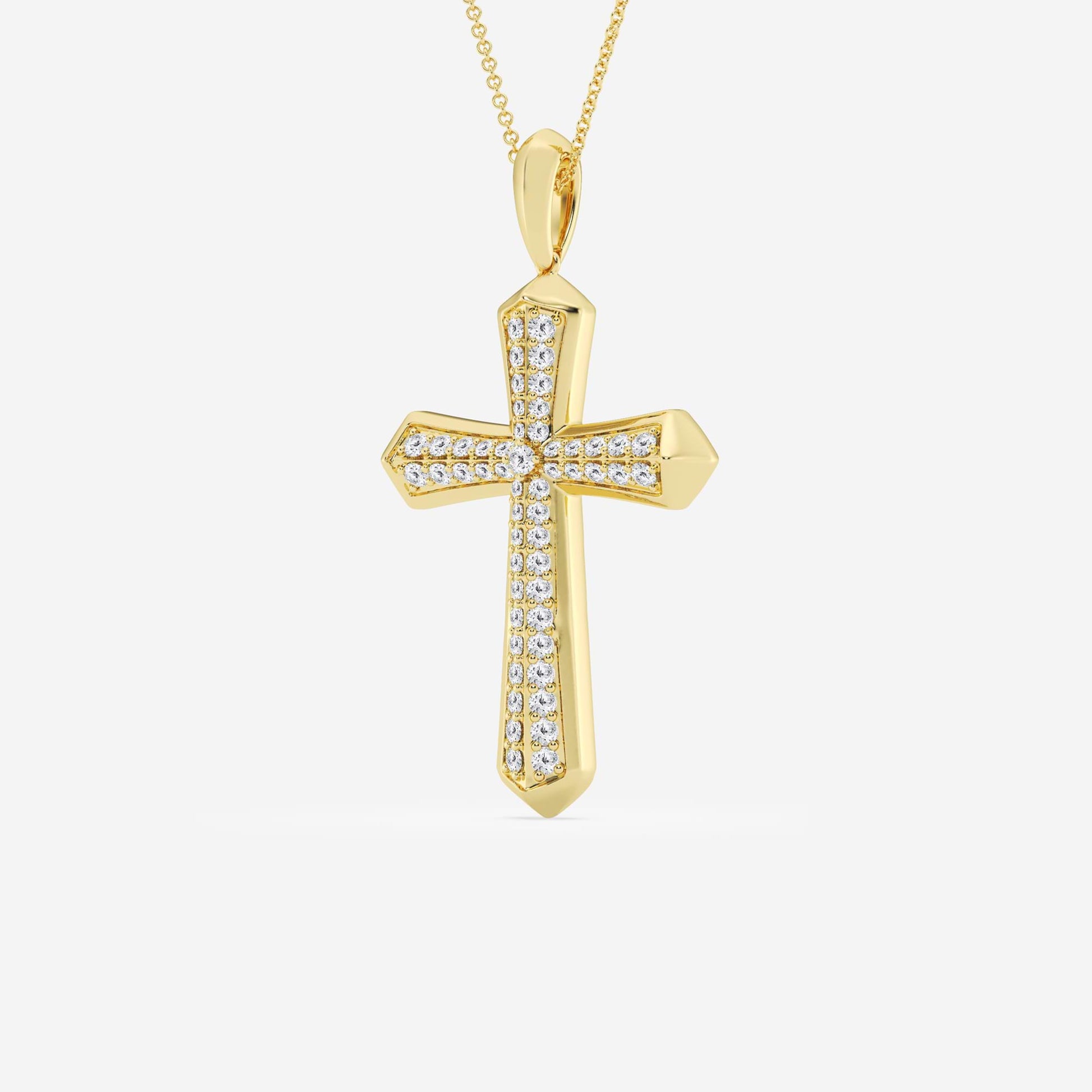 0.8 TCW Round Cut Lab Grown Diamond Double Row Cross Pendant