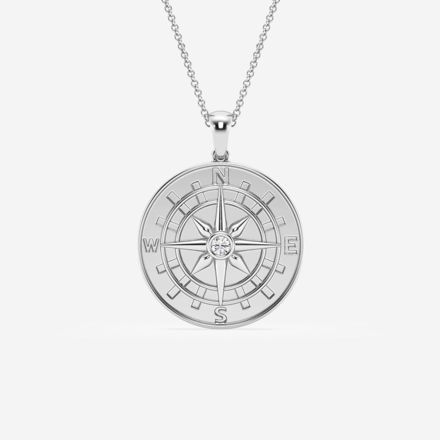 0.1 CT Round Cut Lab Grown Diamond Compass Pendant