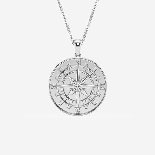0.1 CT Round Cut Lab Grown Diamond Compass Pendant
