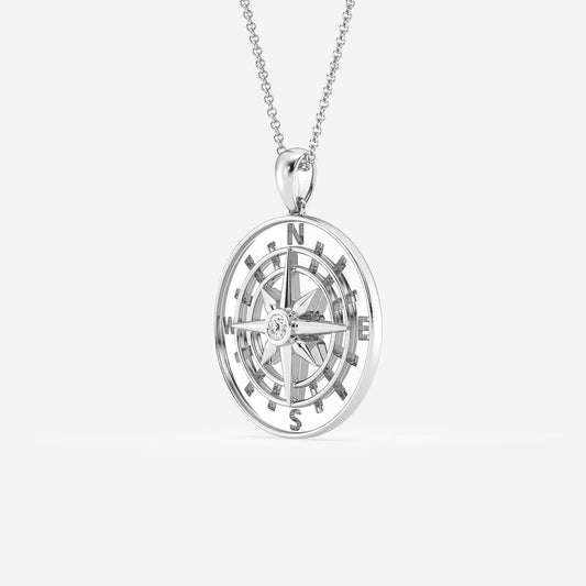 0.1 CT Round Cut Lab Grown Diamond Compass Pendant