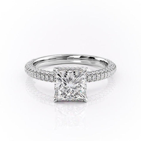 2.08 CT Princess Cut Hidden Halo Pave Setting Moissanite Engagement Ring 10