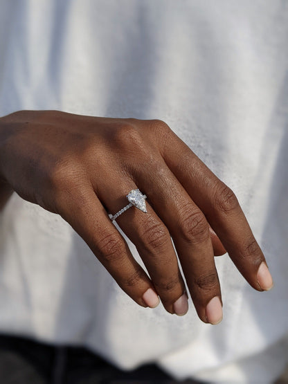 Pear Cut Pave Lab Grown Diamond Engagement Ring