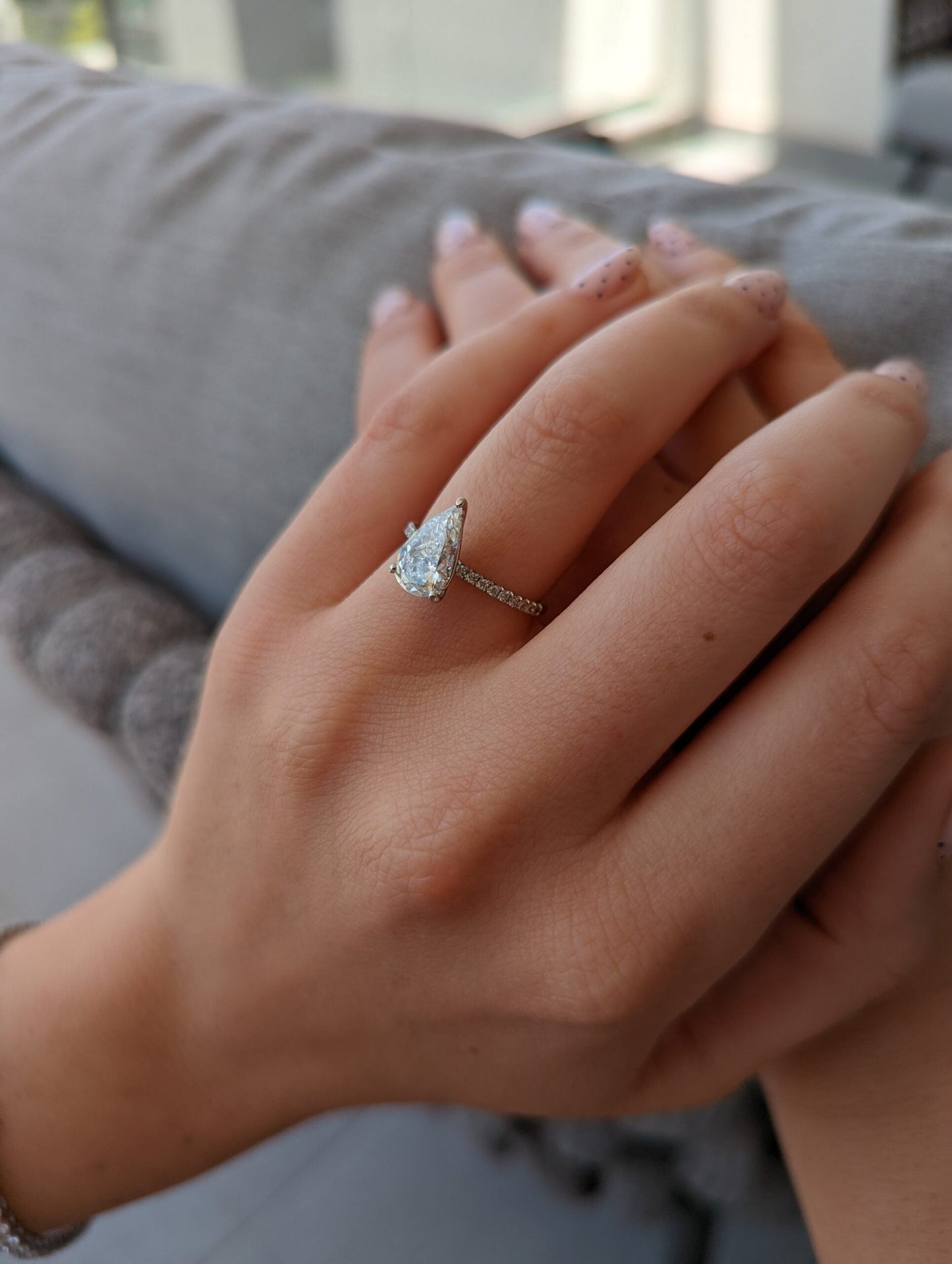 Pear Cut Pave Lab Grown Diamond Engagement Ring