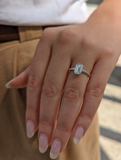 Emerald Bezel Solitaire Lab Grown Diamond Engagement Ring