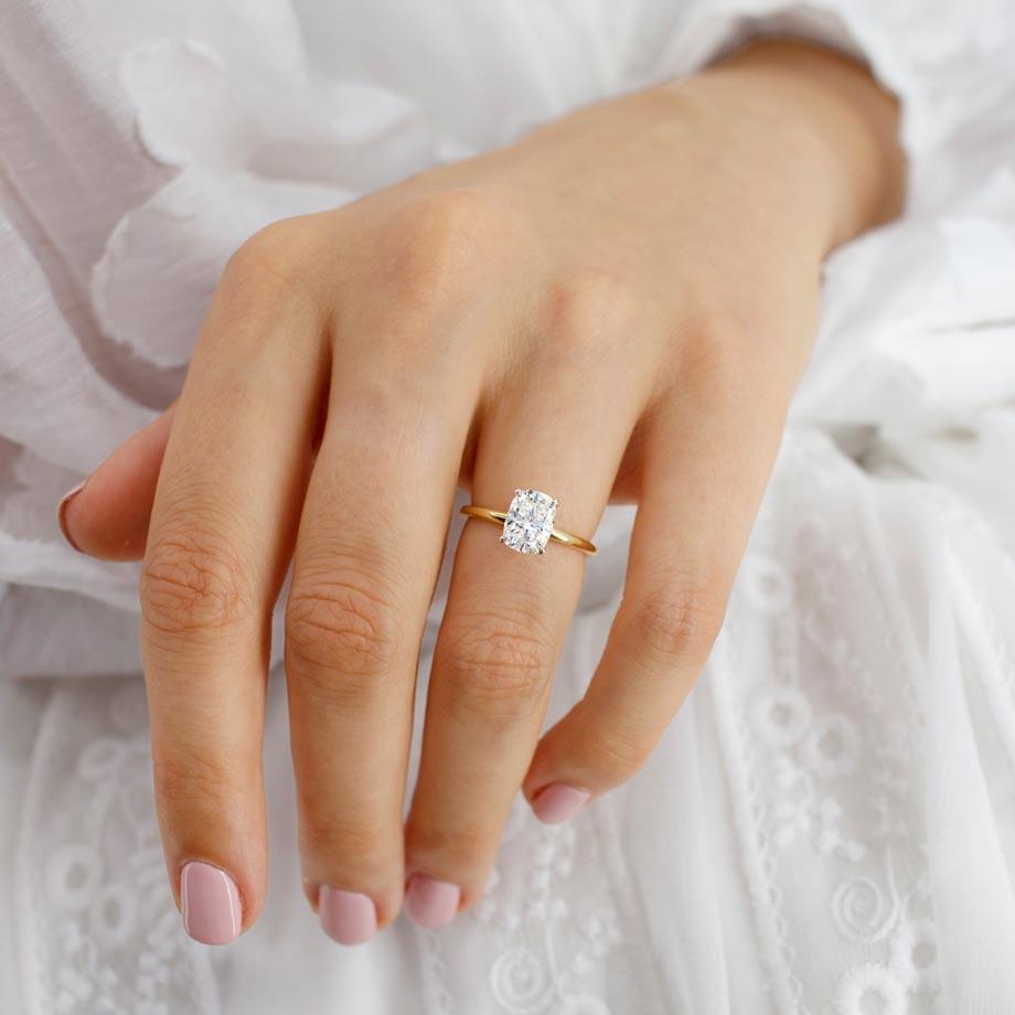 Elongated Cushion Hidden Halo Lab Grown Diamond Engagement Ring
