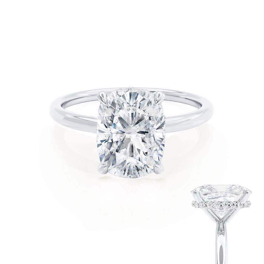 Elongated Cushion Hidden Halo Lab Grown Diamond Engagement Ring