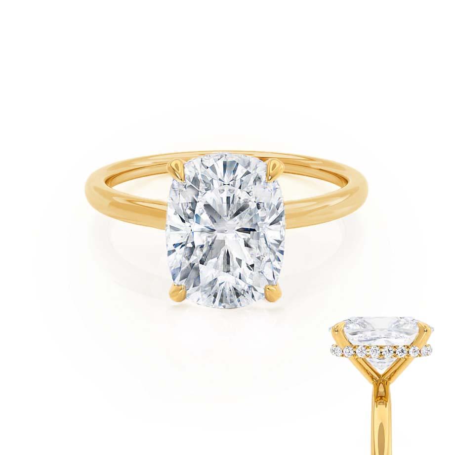 Elongated Cushion Hidden Halo Lab Grown Diamond Engagement Ring
