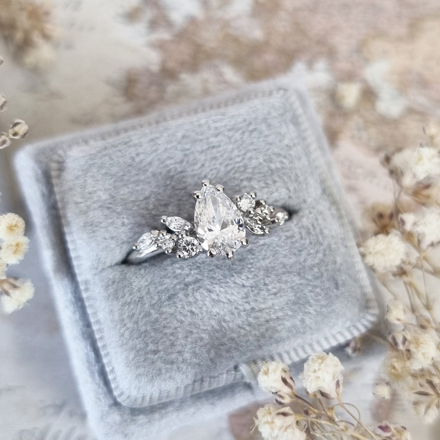 Pear Cluster Lab Grown Diamond Engagement Ring