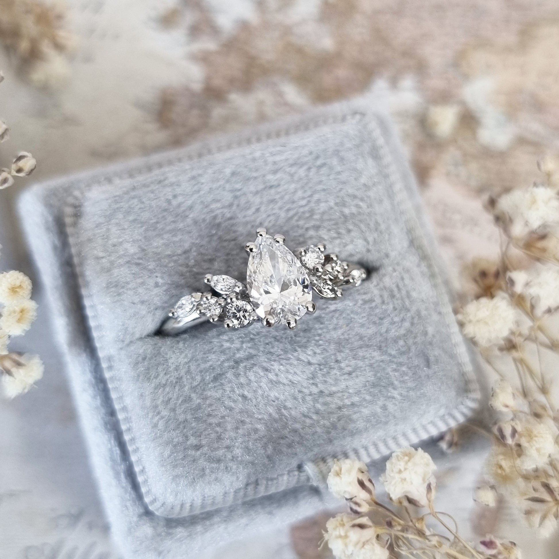 Pear Cluster Lab Grown Diamond Engagement Ring