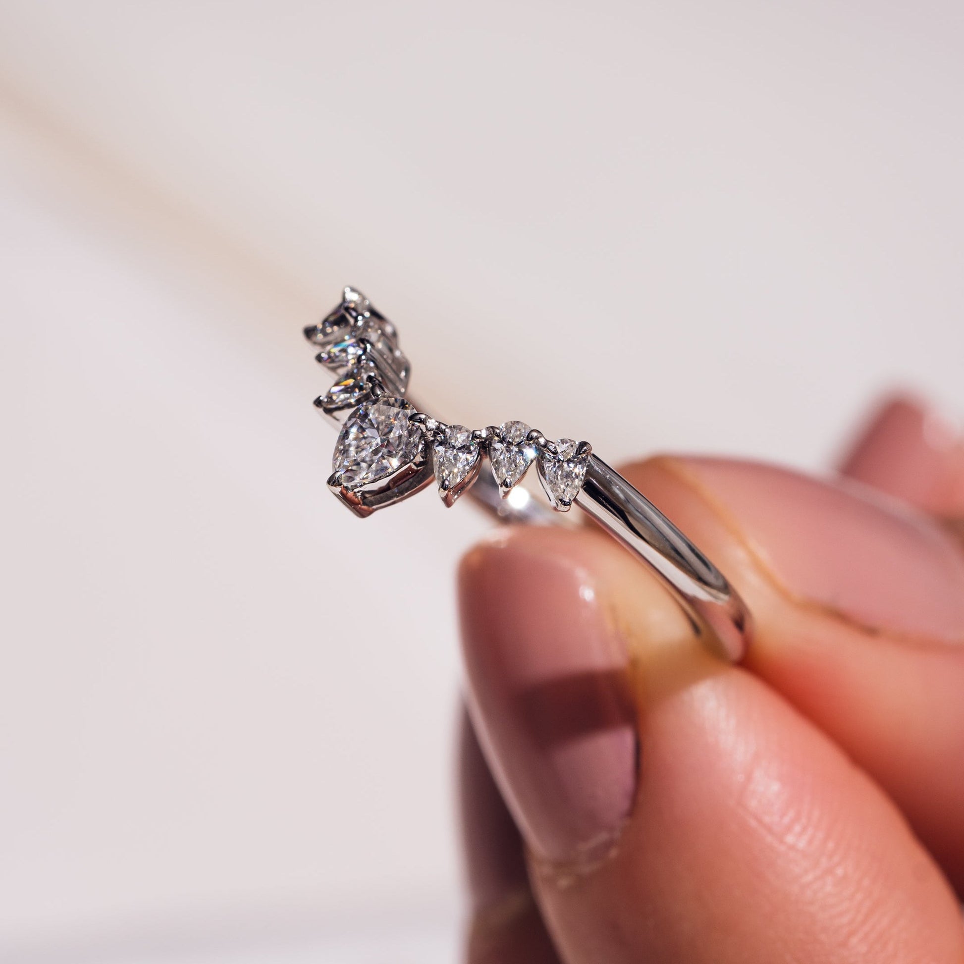 0.34 TCW Pear Curved Lab Grown Diamond Wedding Band