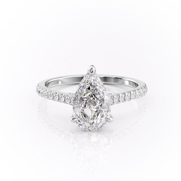 2.0 CT Pear Cut Solitaire Pave Setting Moissanite Engagement Ring 10