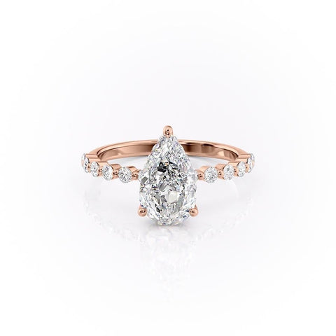 2.0 CT Pear Cut Solitaire Dainty Pave Moissanite Engagement Ring 12