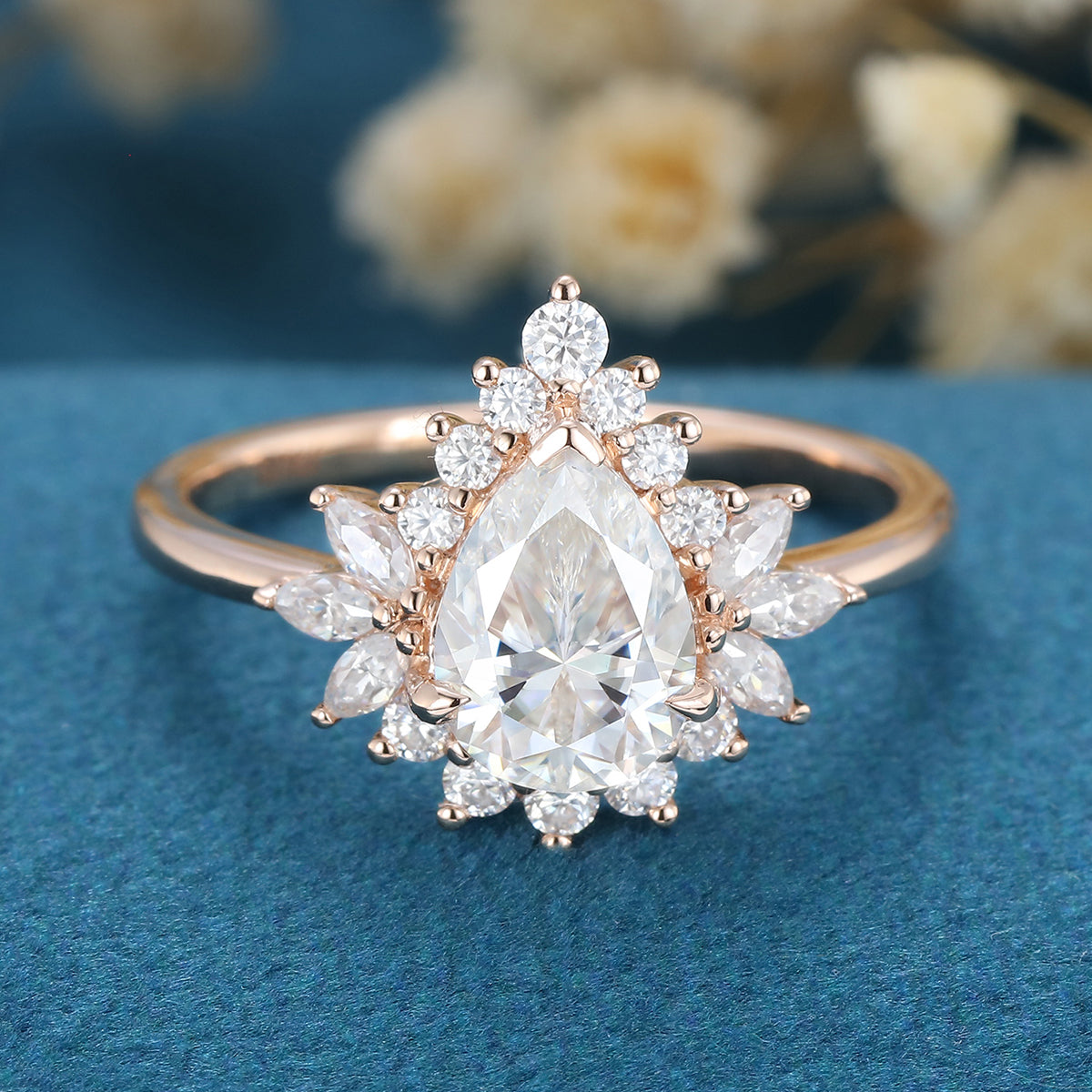 Pear Cluster Lab Grown Diamond Engagement Ring