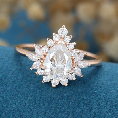 Pear Cluster Lab Grown Diamond Engagement Ring