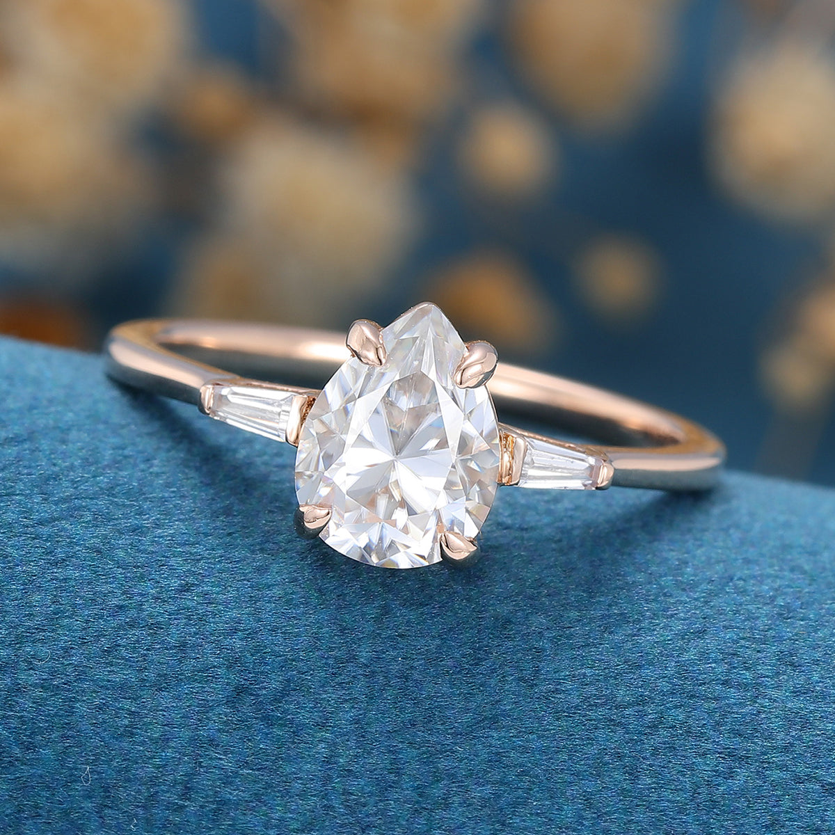Pear Three Stone Lab Grown Diamond Engagement Ring