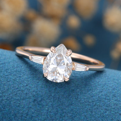 Pear Three Stone Lab Grown Diamond Engagement Ring