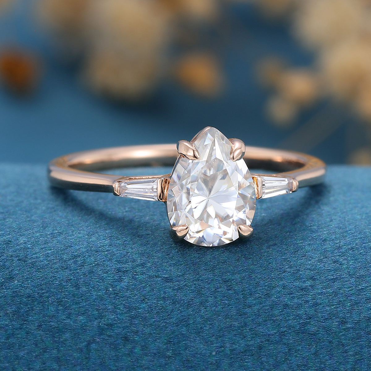 Pear Three Stone Lab Grown Diamond Engagement Ring