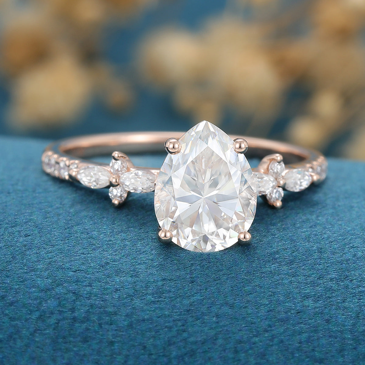 Pear Cluster Lab Grown Diamond Engagement Ring