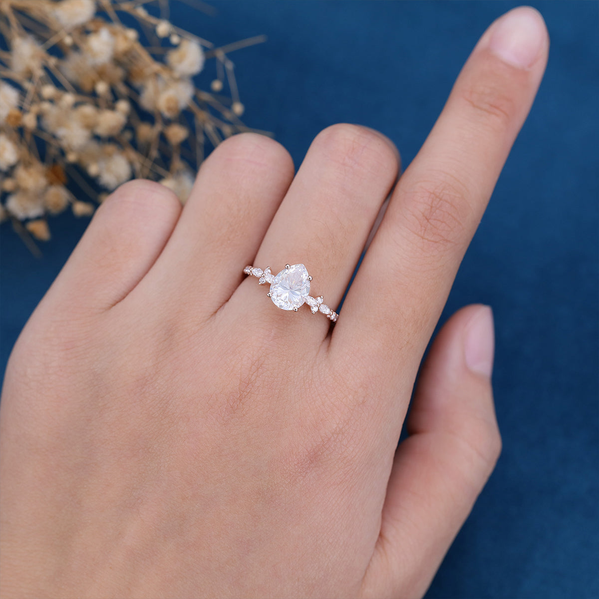 Pear Cluster Lab Grown Diamond Engagement Ring