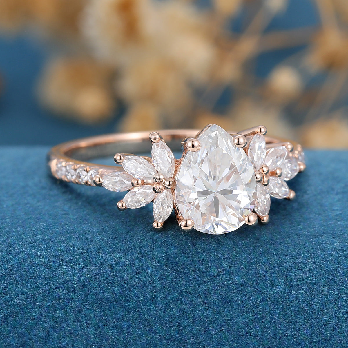 Pear Cluster Lab Grown Diamond Engagement Ring
