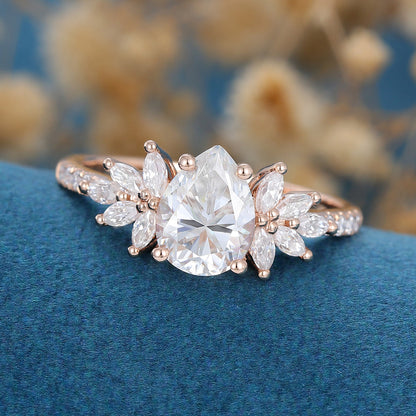 Pear Cluster Lab Grown Diamond Engagement Ring