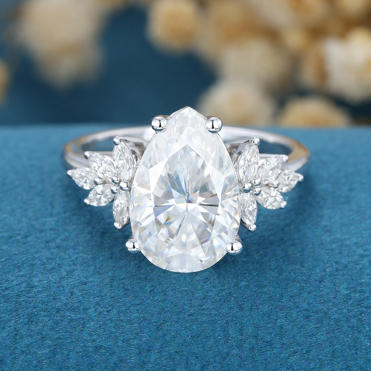Pear Cluster Lab Grown Diamond Engagement Ring