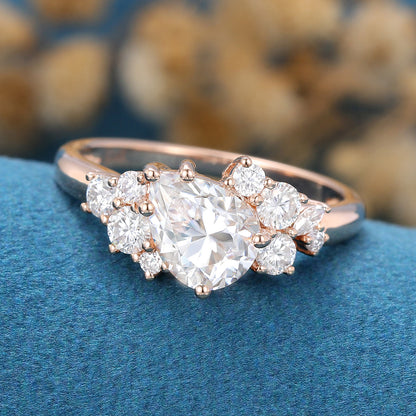 Pear Cluster Lab Grown Diamond Engagement Ring