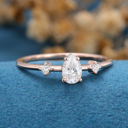 Pear Three Stone Lab Grown Diamond Engagement Ring