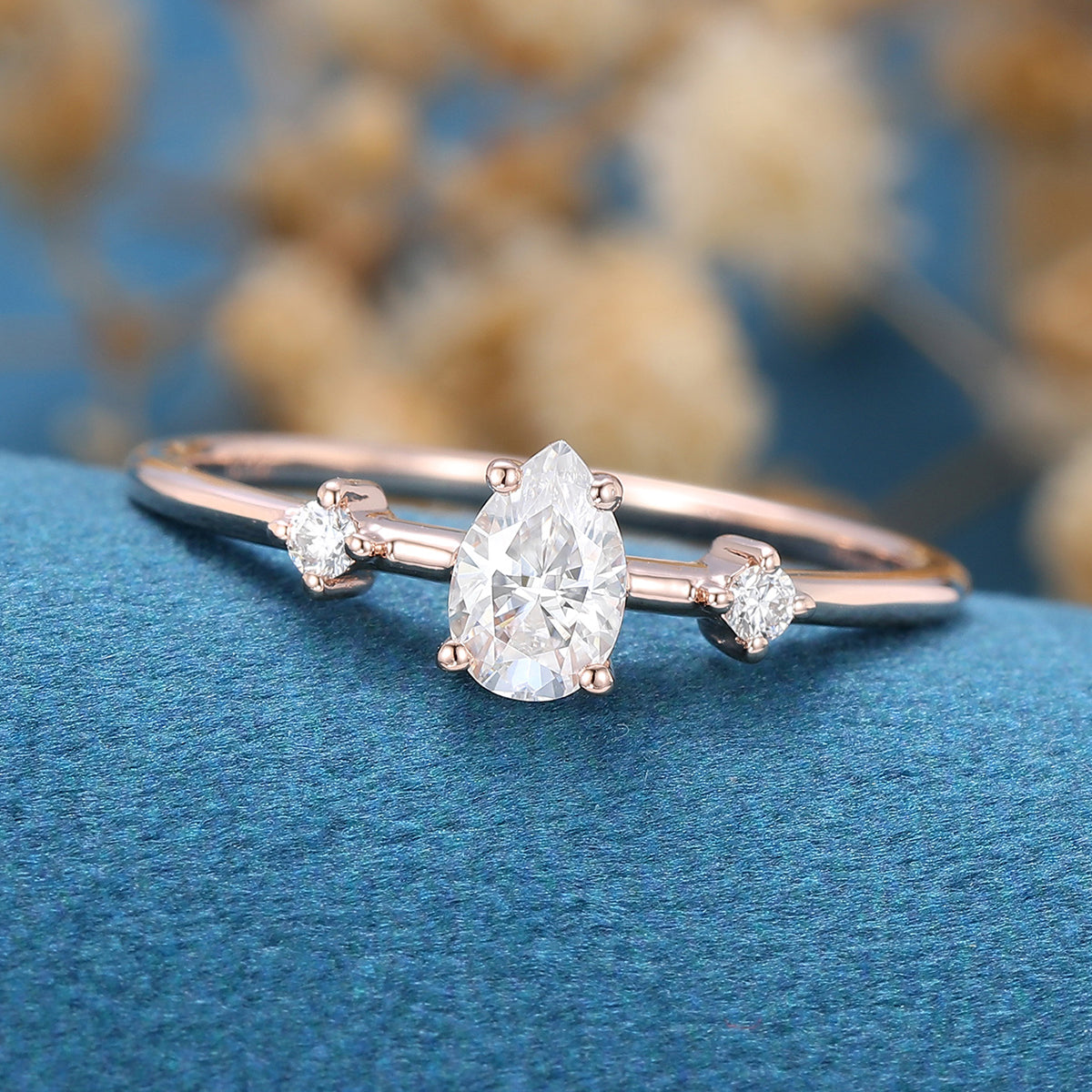 Pear Three Stone Lab Grown Diamond Engagement Ring