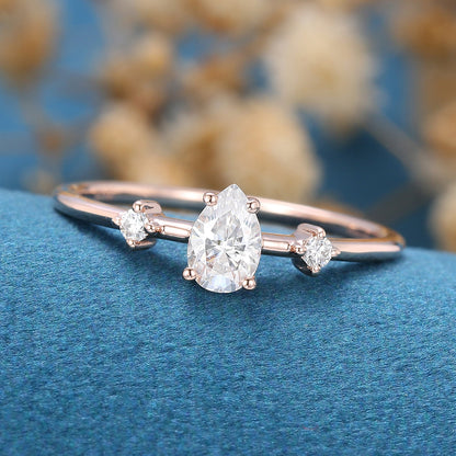 Pear Three Stone Lab Grown Diamond Engagement Ring