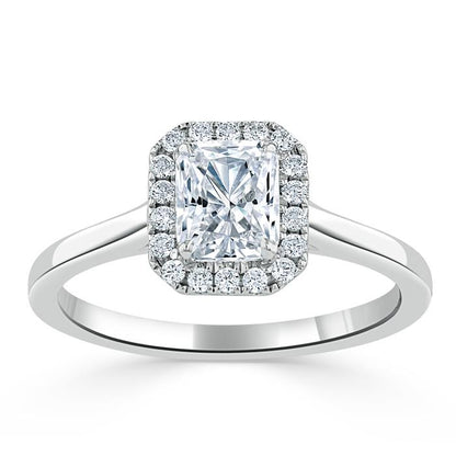 1.0 CT Radiant Cut Halo Moissanite Engagement Ring 1