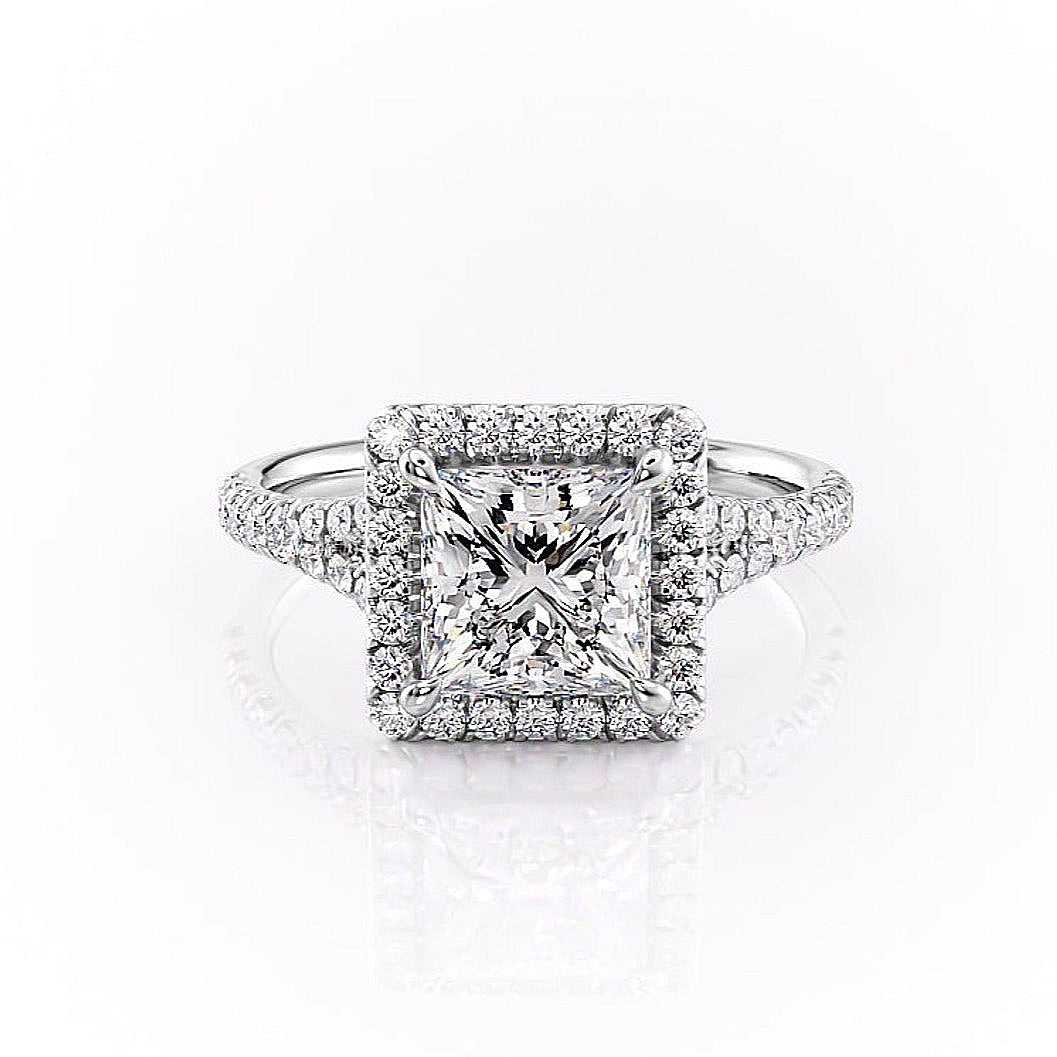 2.08 CT Princess Cut Halo Split Shank Setting Moissanite Engagement Ring 10