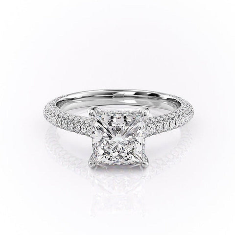 2.08 CT Princess Solitaire Triple Pave Setting Moissanite Engagement Ring 10