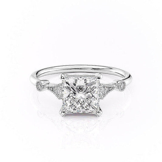 2.08 CT Princess Solitaire Milgrain Setting Moissanite Engagement Ring 10