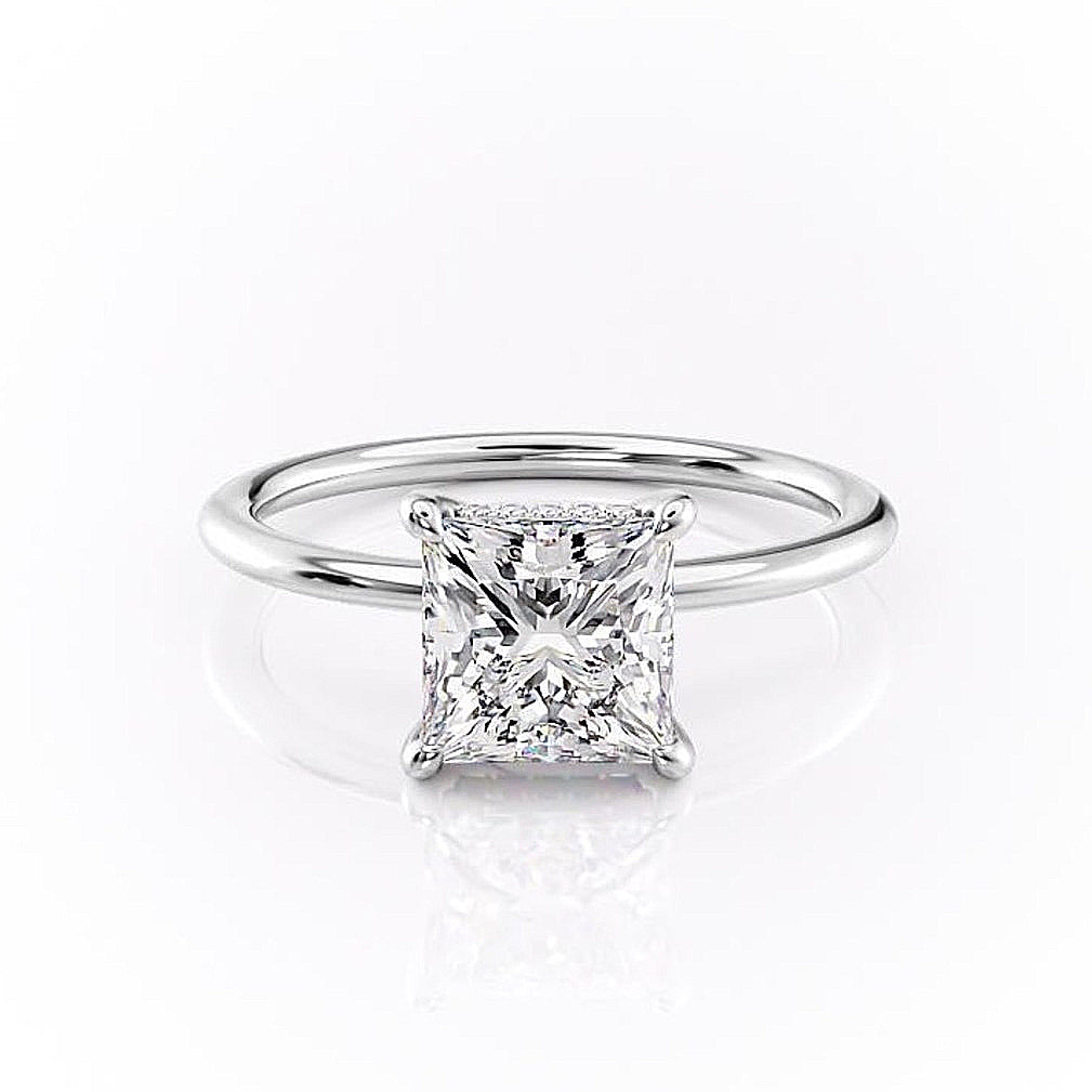 2.08 CT Princess Cut Solitaire Hidden Halo Setting Moissanite Engagement Ring 10