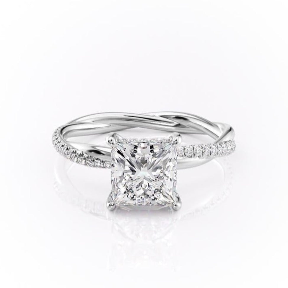 2.08CT Princess Cut Solitaire Twisted Pave Moissanite Engagement Ring 10