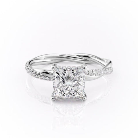 2.08CT Princess Cut Solitaire Twisted Pave Moissanite Engagement Ring 10