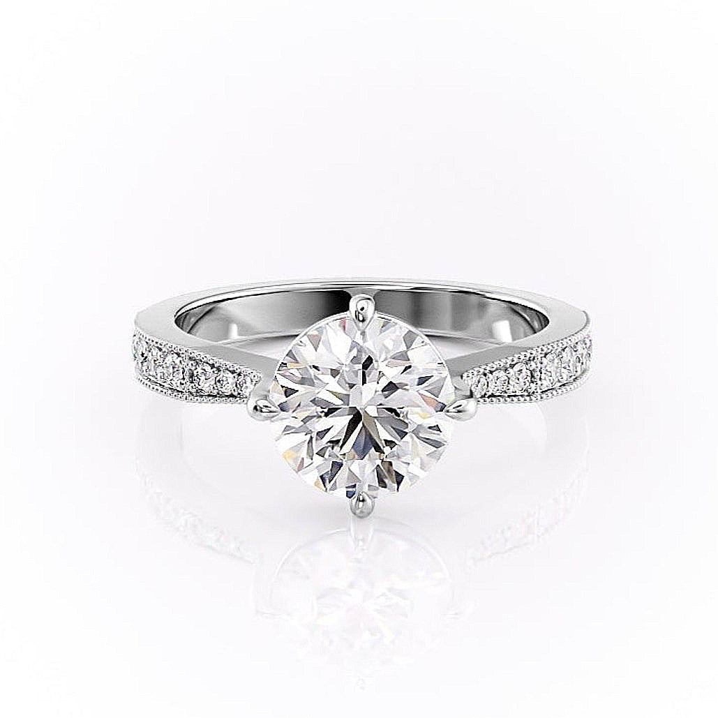 1.60 CT Round Cut Solitaire Milgrain Pave Set Moissanite Engagement Ring 10